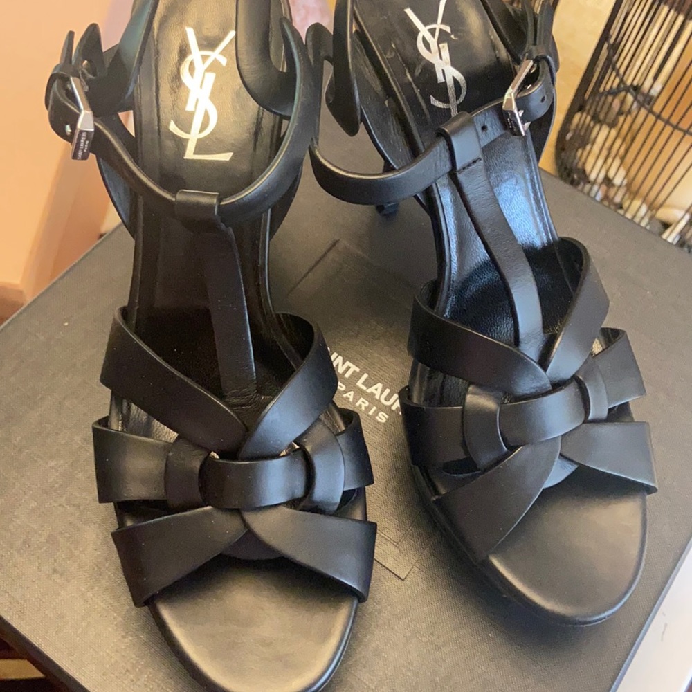 YSL Tribute black leather sandals